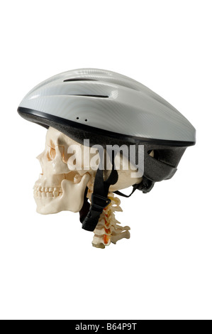 Menschlicher Schädel in Fahrradhelm Stockfoto