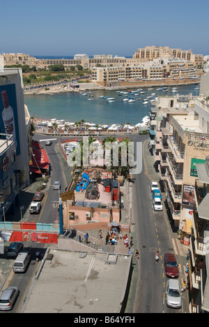 Blick über St. Georges Bay vom Intercontinental Hotel, Paceville St. Julians Malta Stockfoto