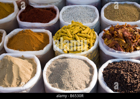 Safran und anderen Gewürzen in der Küche authentische asiatische Küche zum Verkauf auf einem Markt in Indien verwendet Stockfoto