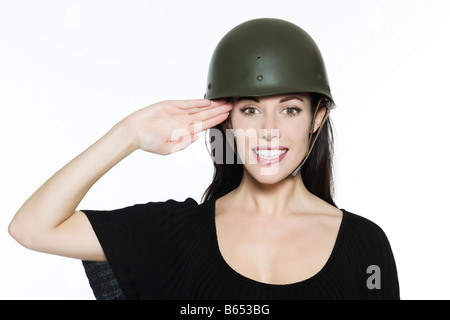 Studio, Porträt auf isolierten weißen Hintergrund einer schönen lustige Frau expressive erschossen Stockfoto