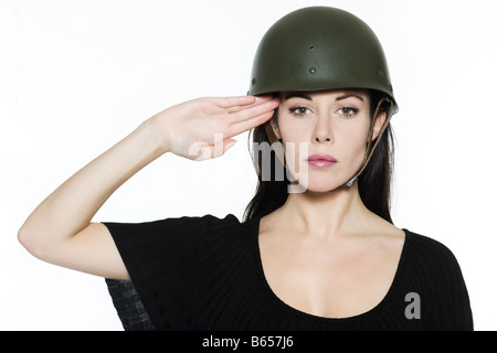 Studio, Porträt auf isolierten weißen Hintergrund einer schönen lustige Frau expressive erschossen Stockfoto