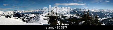 Mont Blanc Massiv von Combloux, Megeve Frankreich Stockfoto