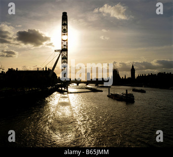 Das London Eye in der Silhouette, die Houses of Parliament auf der Themse. Bild von Patrick Steel patricksteel Stockfoto