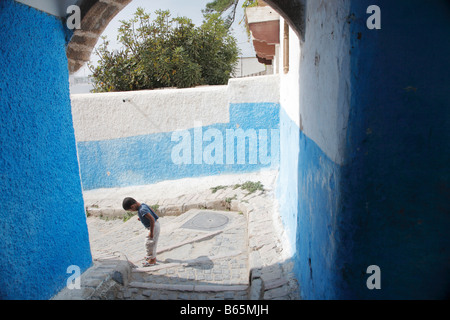 Blaue Straßen, Kasbah, Rabat, Marokko, Afrika Stockfoto