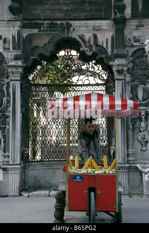 Verkauf von Maiskolben neben einem osmanischen Grab in Eminonu, Istanbul, Türkei Stockfoto