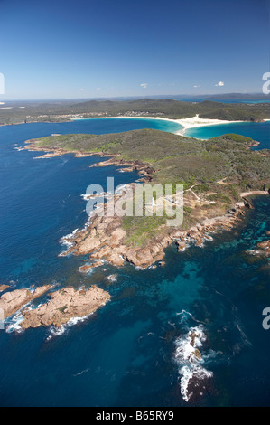 Light House Punkt Stephens Fingal Bay links und Fingal spucken Tomaree National Park New South Wales Australia Antenne Stockfoto