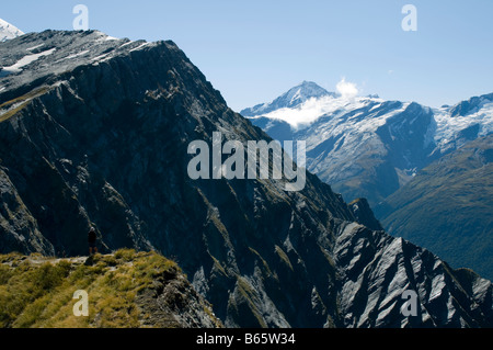 Mount Aspiring über das Matukituki Tal, aus dem Cascade Saddle, Mount Aspiring Nationalpark, South Island, Neuseeland Stockfoto