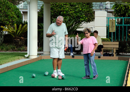 Boccia-Spiel Spieler erzielte das Spiel Stockfoto