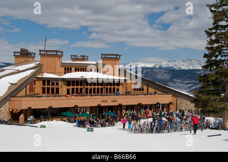 Fichte, Sattel Lodge, Beaver Creek Mountain Resort, Avon, Colorado. Stockfoto