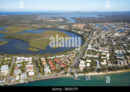 Noosaville Noosa Inlet und Weyba Creek Noosa Heads Sunshine Coast Queensland Australien Antenne Stockfoto