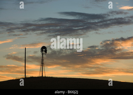 Palouse, WA, Sommer, Sonnenaufgang, Morgen, Windmühle Stockfoto