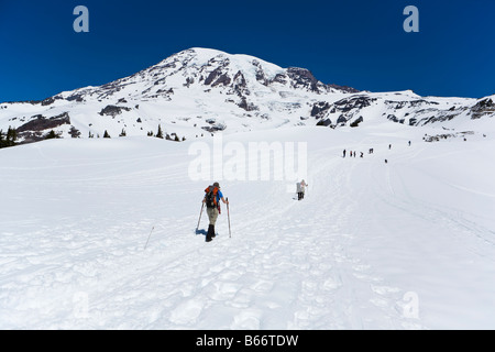 Menschen wandern bis das Muir Schneefeld auf der Südseite des Mt Rainier Mt Rainier Nationalpark Washington USA Stockfoto