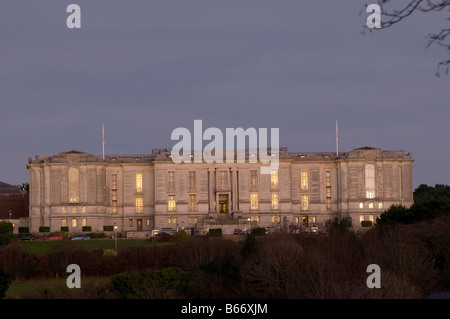 Außenansicht von der national Library of Wales Aberystwyth in der Abenddämmerung, UK - eine der copyright Ablagerung Bibliotheken in Großbritannien Stockfoto