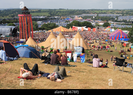 Glastonbury Festival 2008-Blick auf die Parkanlage des Musik-Festival-Gelände Stockfoto