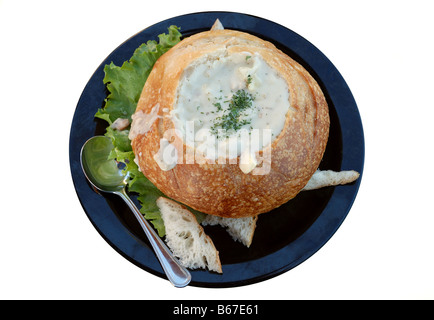 Clam Chowder Suppe isoliert auf weiß Stockfoto