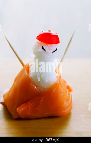 Nahaufnahme eines Lachs und Reis Stockfoto