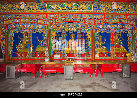 Innenraum eines Tempels, Da Zhao Tempel, Hohhot, Innere Mongolei, China Stockfoto