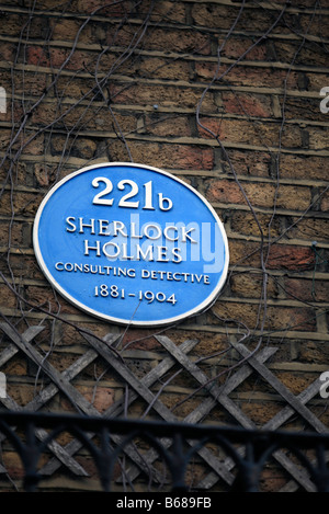 Großbritannien London 221 b Baker street blaue Plakette draußen, wo Sherlock Holmes consulting Detektiv gearbeitet Stockfoto