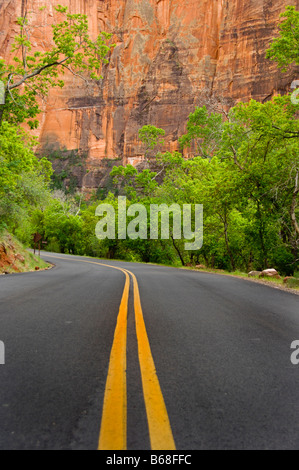 Blick auf die roten Sandsteinmauern des Zion National Park in Utah Stockfoto