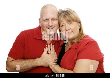 Attraktiven mittleren gealterten paar in der Liebe isoliert auf weiß Stockfoto