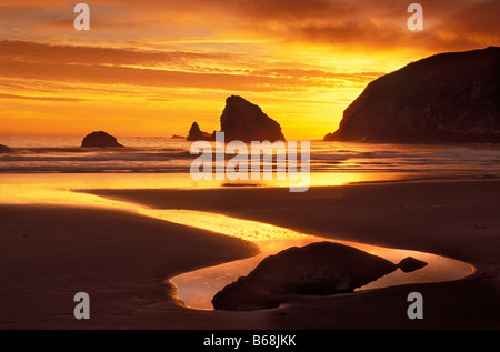 Sonnenuntergang im Harris Beach State Park an der südlichen Küste von Oregon Stockfoto