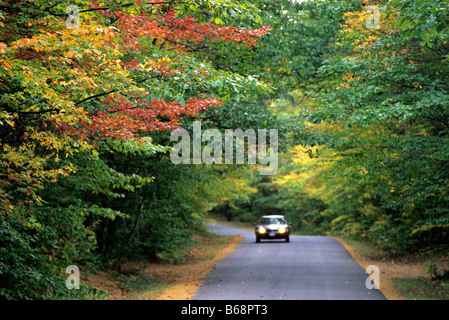 Auto auf die Straße gesäumt von Herbstlaub White Mountains New Hampshire USA reisen Stockfoto