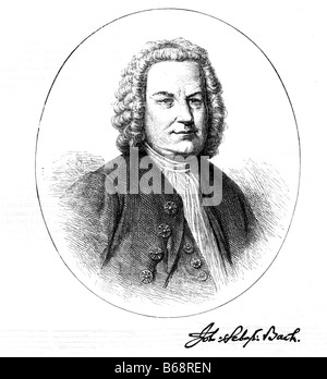 Porträt von Johann Sebastian Bach aus dem 19. Jahrhundert Illustration mit Unterschrift Stockfoto