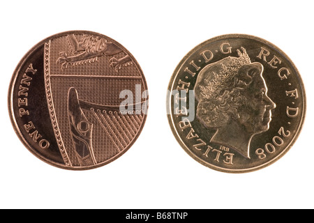 2008 Münzen neue Design für britische 1 Cent-Stück Stockfoto