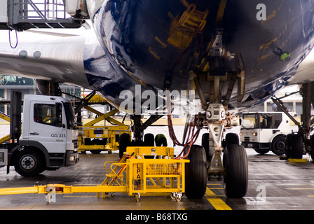 Flugzeug in Heathrow London geparkt. Stockfoto