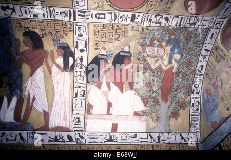 Gemälde im Grab des Sennedjem im Arbeiter Dorf Deir el Medina Luxor 19. Dynastie Herrschaft von Ramses II 1290 1224 BC das Grab Stockfoto