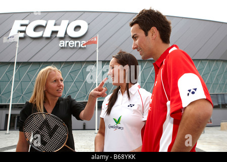 Badminton England Doppel Jenny Wallwork und Nathan Robertson mit Gail Emms gemischt Stockfoto