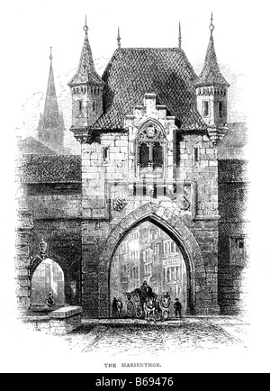 Marientor Nürnberg Deutschland 19. Jahrhundert Illustration Stockfoto