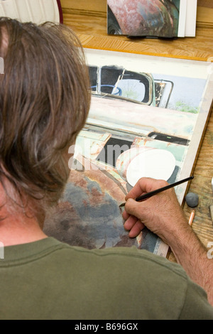 Aquarell Künstler bei der Arbeit Stockfoto