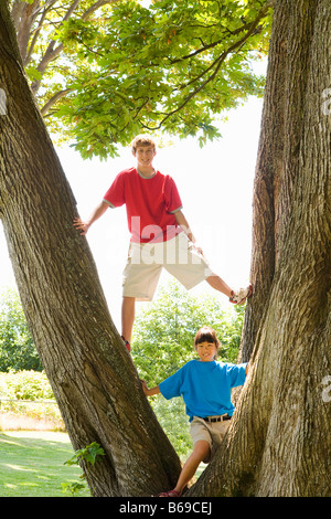 Zwei Freunde spielen in einem park Stockfoto