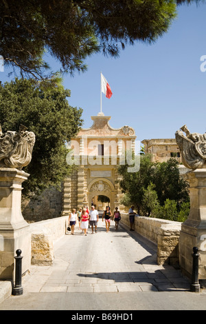 Mdina Tor, auch bekannt als Haupttor und Vilhena Tor am Eingang in die mittelalterliche Stadt Mdina, Malta Stockfoto