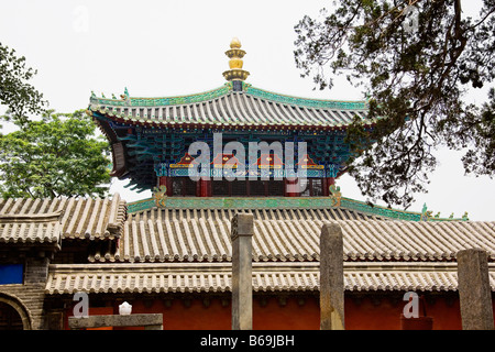 Niedrigen Winkel Ansicht eines Tempels, Shaolin-Kloster, Mt Song, Provinz Henan, China Stockfoto