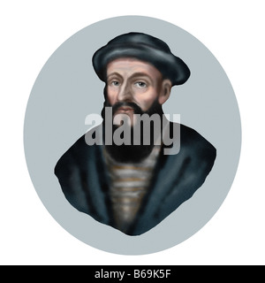 Ferdinand Magellan c1480 1521 portugiesische Navigator Öl Skizze Stil moderne Illustration Stockfoto