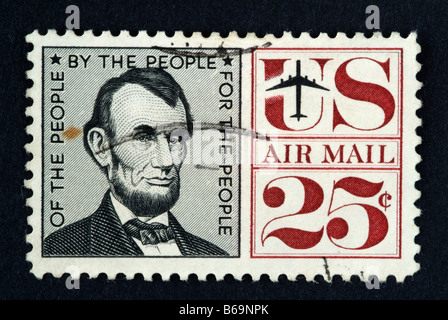 25 Cent US Air Mail Briefmarke mit dem Bild von Abraham Lincoln. Stockfoto