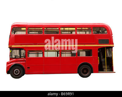 Rot Routemaster London-Doppeldecker-Bus auf einem weißen Hintergrund Stockfoto