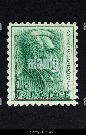 Eine 1 US-Cent-Briefmarke mit dem Bild von Andrew Jackson. Stockfoto