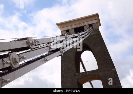 Unterstützung, Turm, Clifton, Suspension, Brücke, Bristol, Ketten, Roller, Sättel, Perspektive, Industrie-, Schmiedeeisen, Angestellte Stockfoto