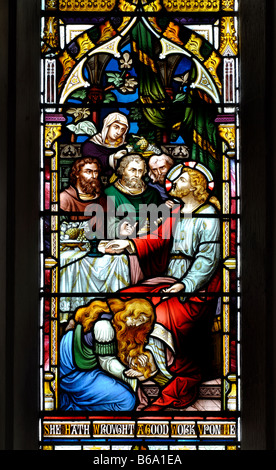 Letzte Abendmahl Glasmalerei, Holy Trinity Church, über Worton, Oxfordshire, England, UK Stockfoto