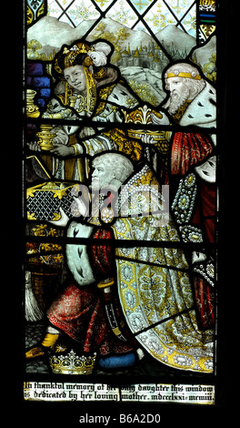 Die Heiligen drei Könige Glasmalerei, St. Peter und St. Paul Church, Steeple Aston, Oxfordshire, England, UK Stockfoto