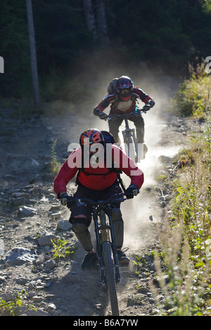 Mountainbiker fahren bergab Stockfoto