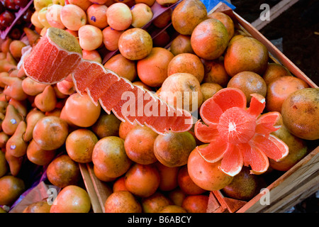 Mexiko, Malinalco, Markt. Orangen, Äpfel, Birnen Stockfoto