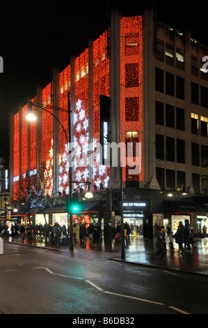 House of Fraser Kaufhaus Oxford Street mit Weihnachtsbeleuchtung auf Store front West End London England Großbritannien Stockfoto