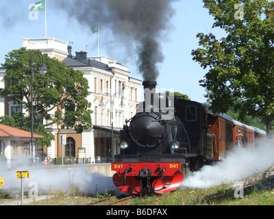 Dampfzug, Västervik, Schweden Stockfoto