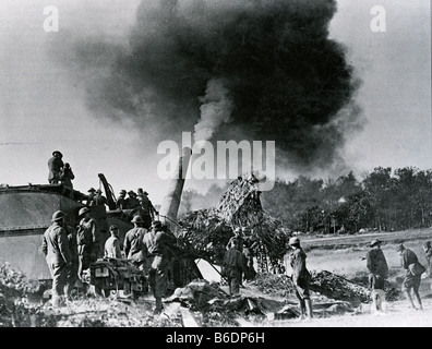 ERSTEN Weltkrieg amerikanische Armee Crew mit ihren 14-Zoll-Waggon montiert Pistole in den Argonnen-Frankreich im Oktober 1918 Stockfoto