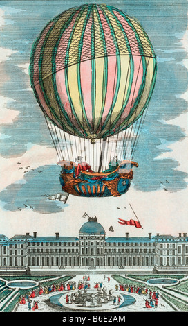 Zuerst bemannte Ballonfahrt Wasserstoff. Jacques Alexandre César Charles (1746-1823) und Marie-NoelRobert, französischer Ballonfahrer. Stockfoto