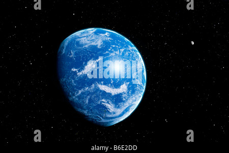 Planet Ozean. Artwork eines hypothetischen Außerirdischen Planeten dessen Oberfläche vollständig bedeckt ist mit Anocean Wasser. Stockfoto